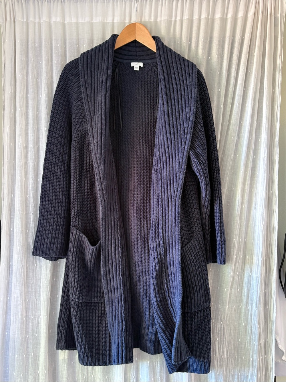 J. Jill Long Ribbed Open-Front Cardigan - Navy Blue